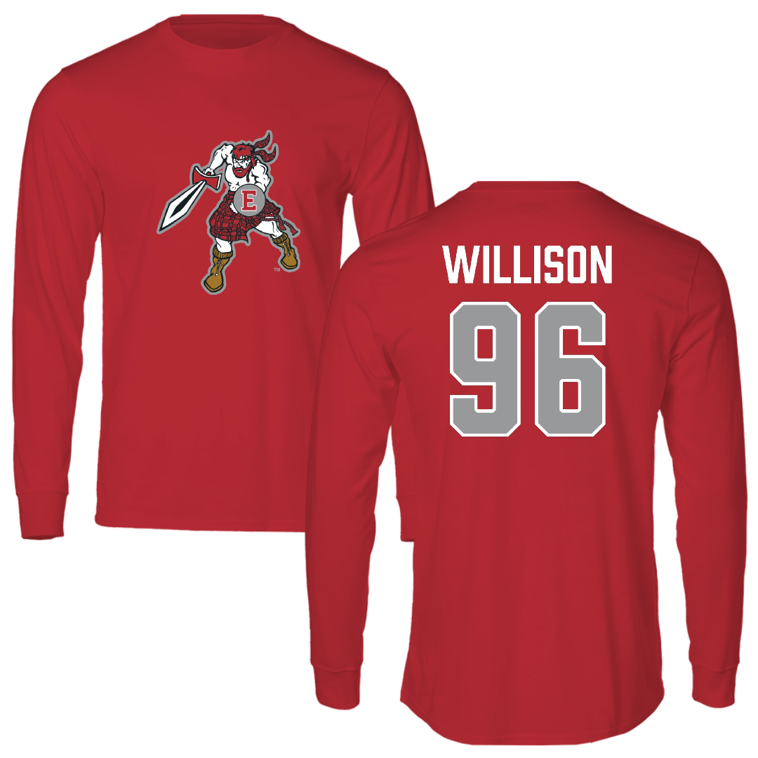 PennWest Edinboro Football Red Performance Long Sleeve - #96 Nick Willison
