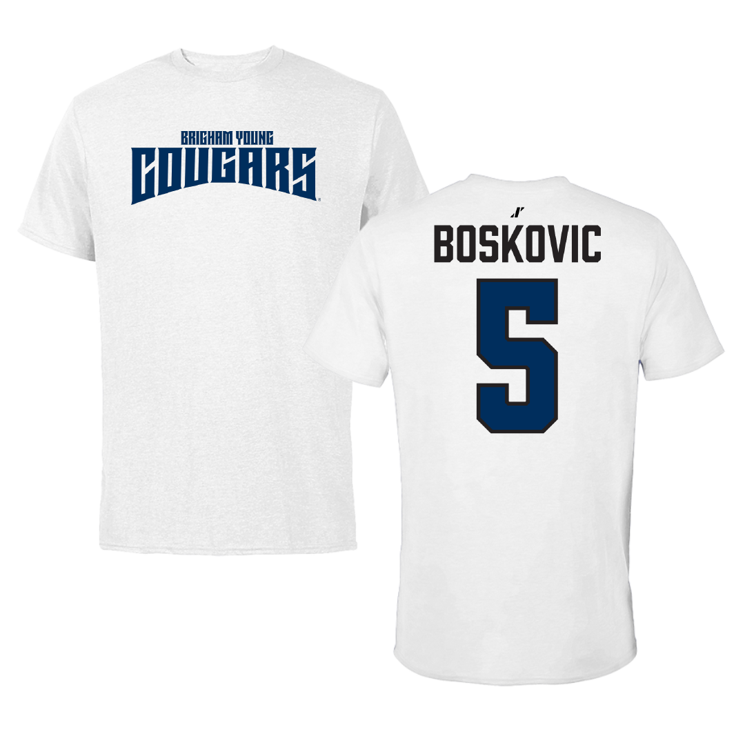 Brigham Young University Basketball White Classic Tee - #5 Mihailo Boskovic