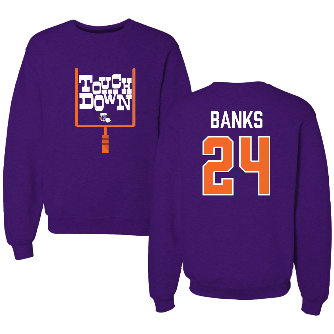 Northwestern State University Football Purple Touchdown Crewneck - #24 Brian Banks