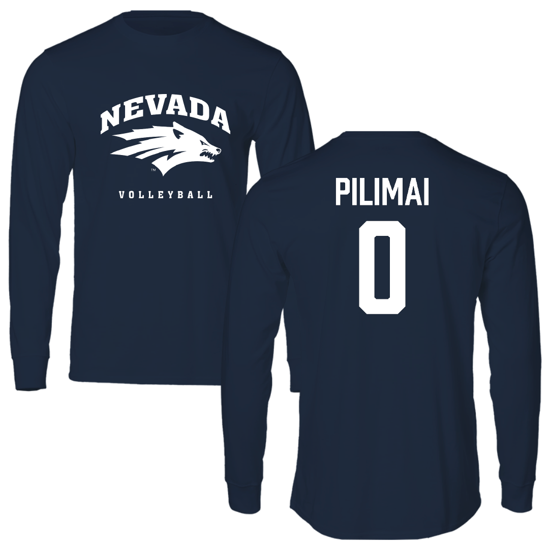 University of Nevada Volleyball Navy Performance Long Sleeve - #0 Malia Pilimai