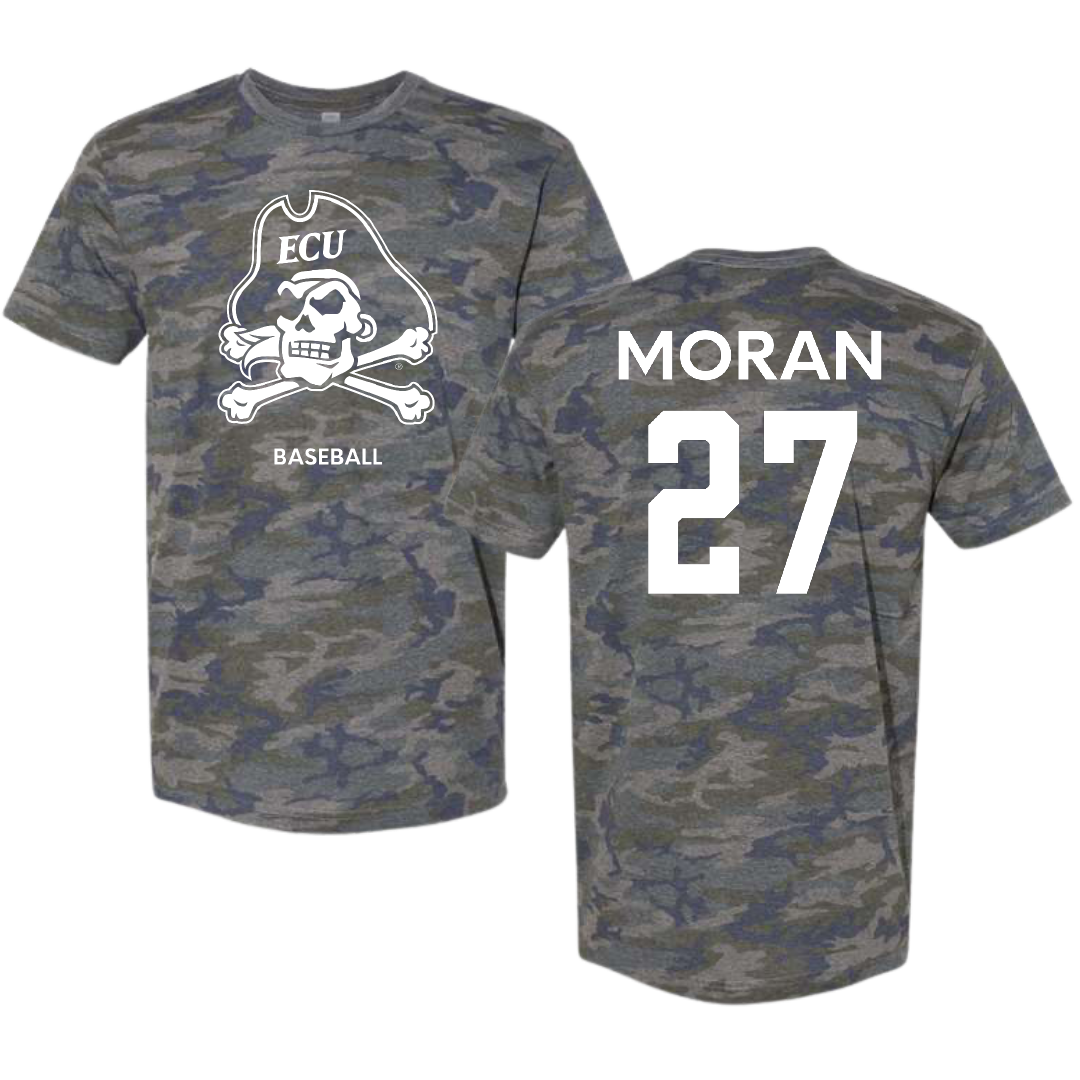 East Carolina University Baseball Vintage Camo Tee - #27 Nick Moran