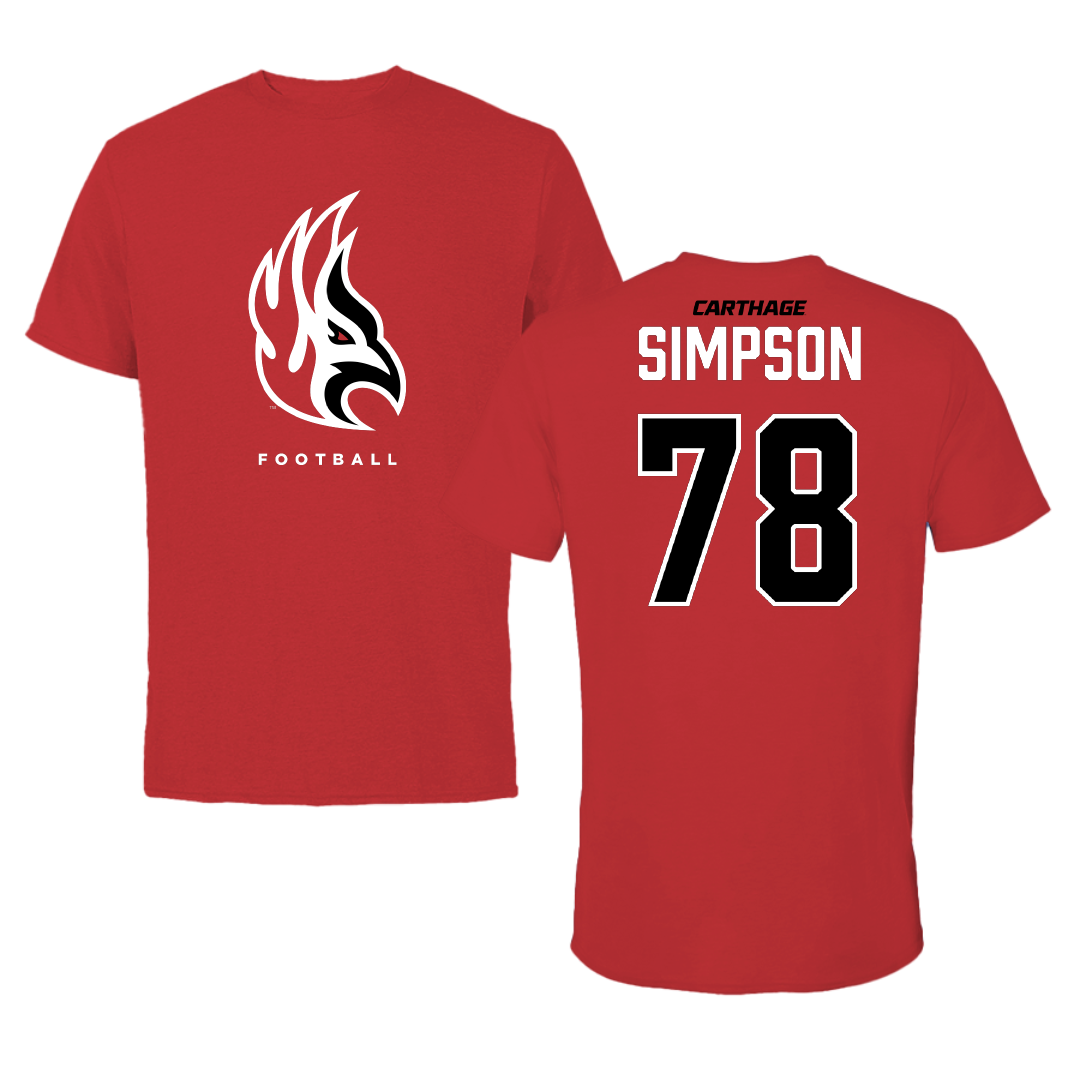 Carthage College Football Red Performance Tee - #78 Jake Simpson