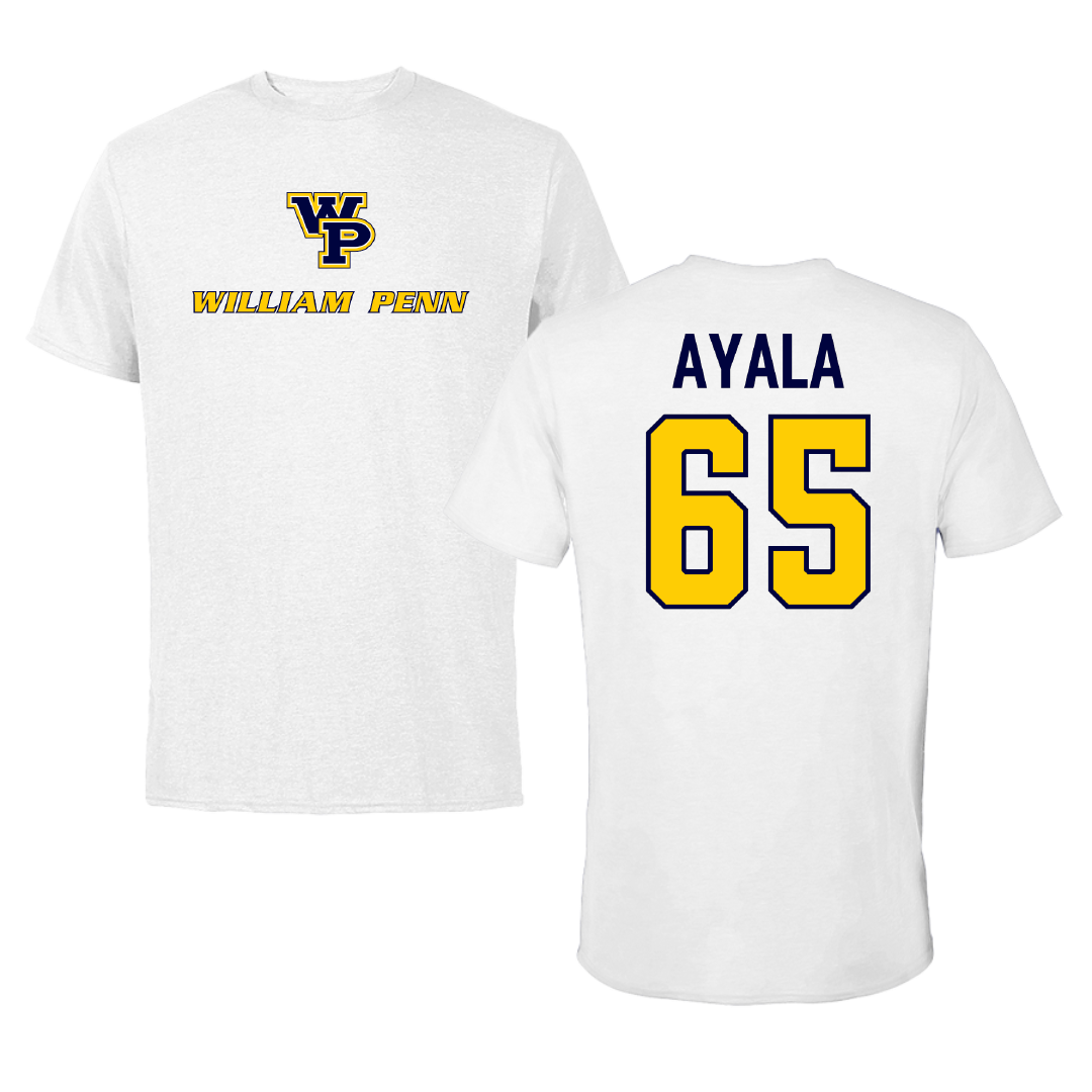 William Penn University Football White Tee - #65 Adrian Ayala