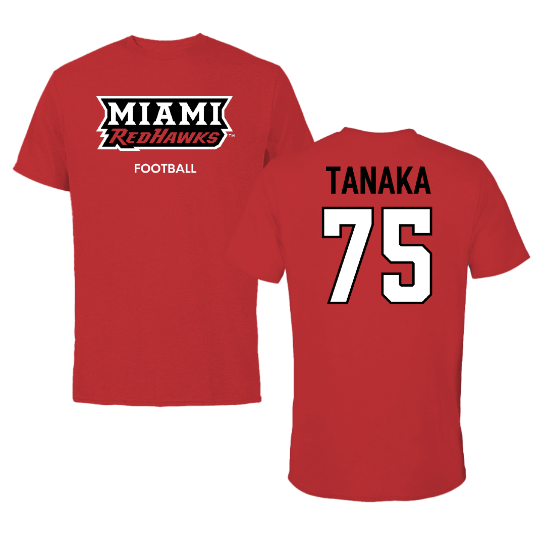 Miami University (Ohio) Football Red Tee - #75 Anthony Tanaka
