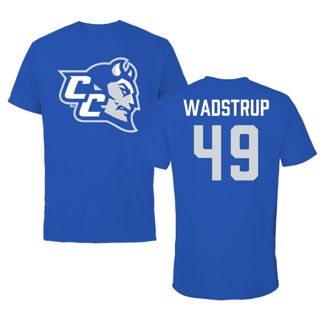 Central Connecticut State University Baseball Blue Tee - #49 Luke Wadstrup