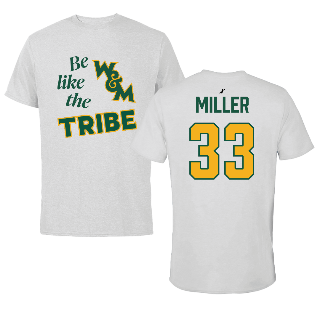 William & Mary Football Light Gray Be Like Us Tee - #33 Josh Miller