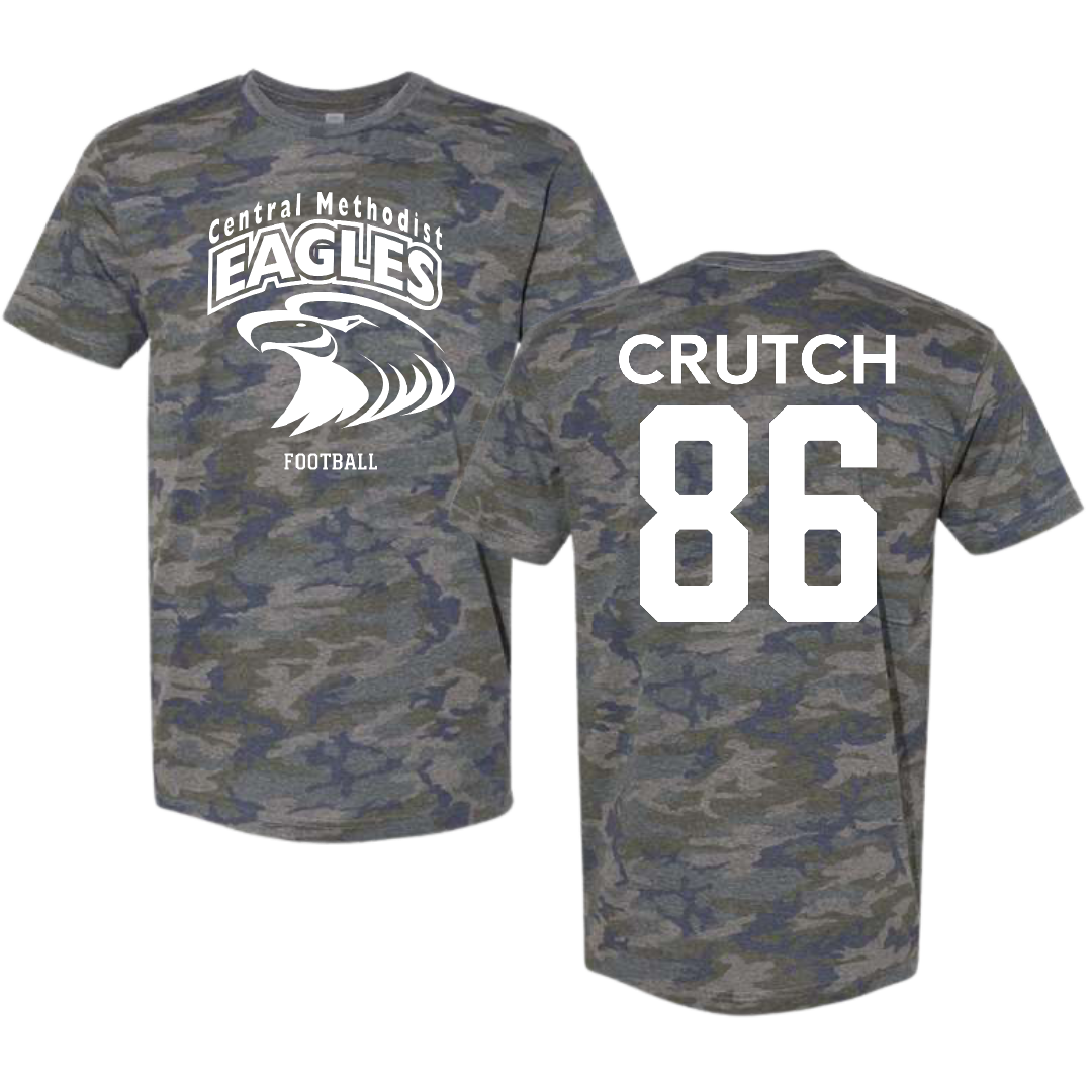 Central Methodist University Football Vintage Camo Tee - #86 Elijah Crutch