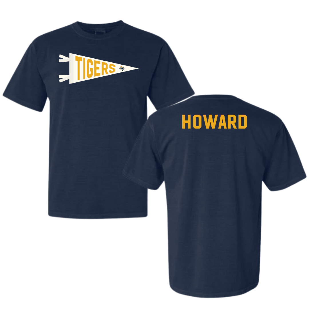 East Texas Baptist University Cheer Navy Pennant Comfort Colors Tee - lety howard