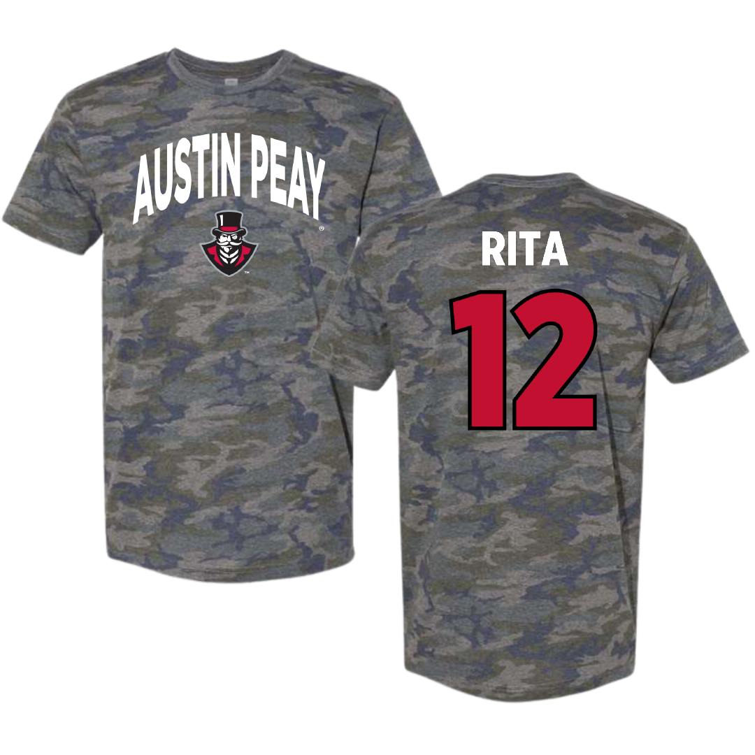 Austin Peay State University Beach Volleyball Vintage Camo Tee - #12 Anna Rita