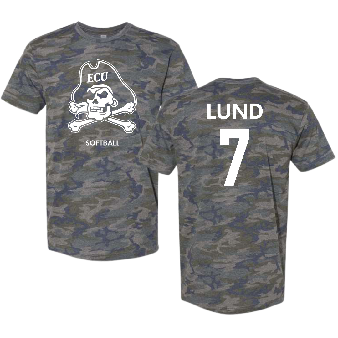 East Carolina University Softball Vintage Camo Tee - #7 Addison Lund