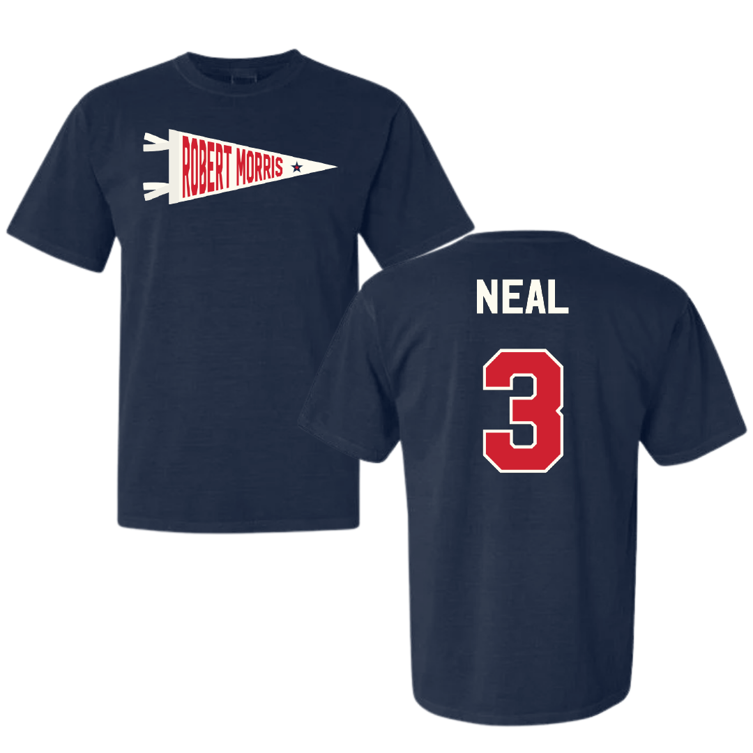 Robert Morris University Lacrosse Navy Pennant Comfort Colors Tee - #3 Torin Neal