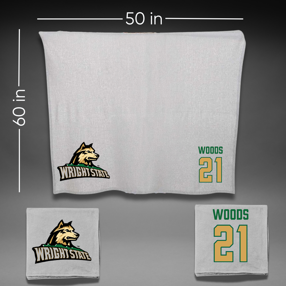 Wright State University Basketball (M) Gray Blanket - #21 Logan Woods