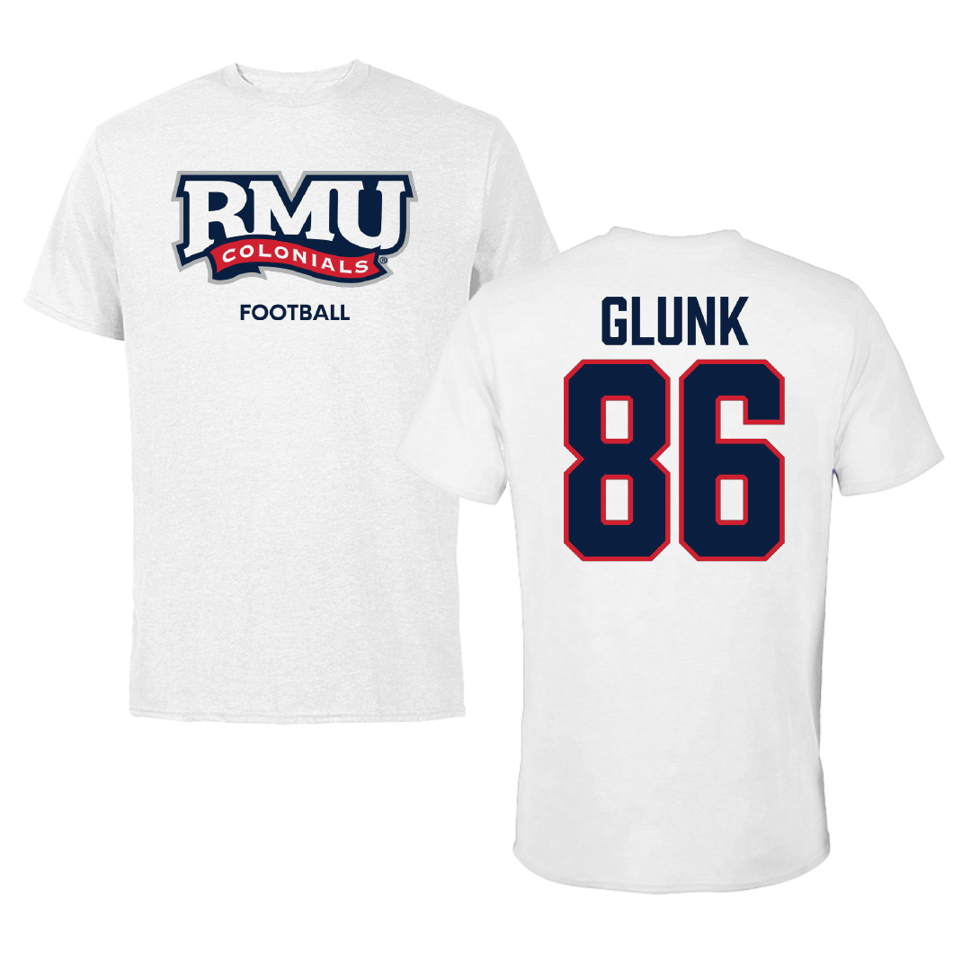 Robert Morris University Football White Performance Tee - #86 Rian Glunk