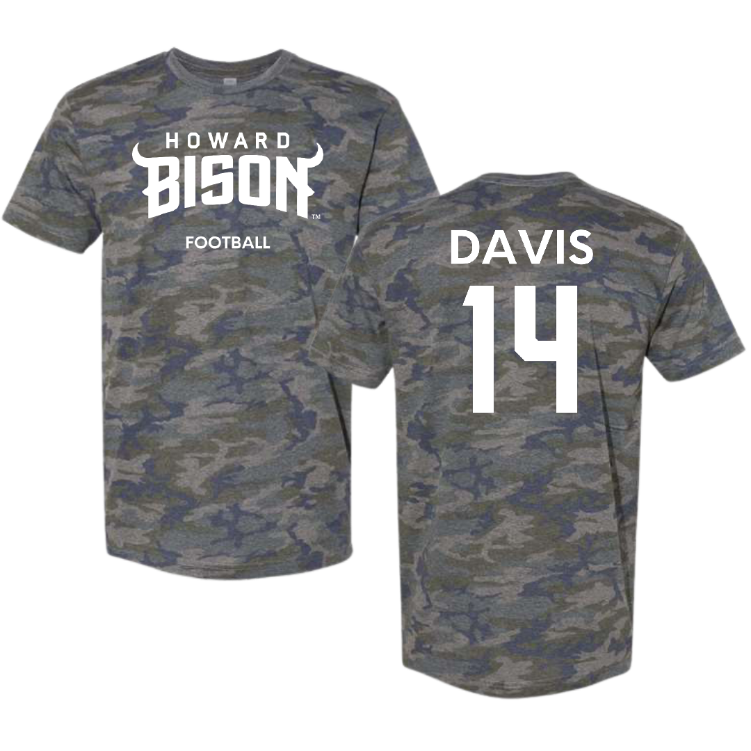 Howard University Football Vintage Camo Tee - #14 Kyle Davis