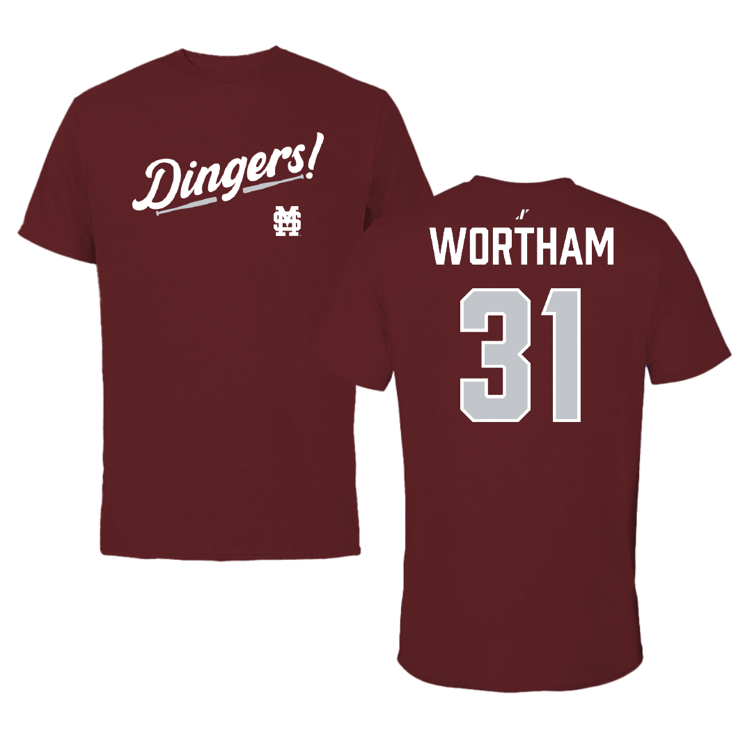 Mississippi State University Baseball Maroon Dingers Performance Tee - #31 Charlie Wortham