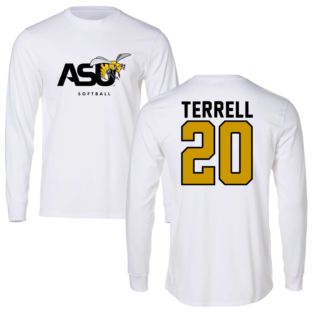 Alabama State University Softball White Long Sleeve - #20 Jaibriel Terrell