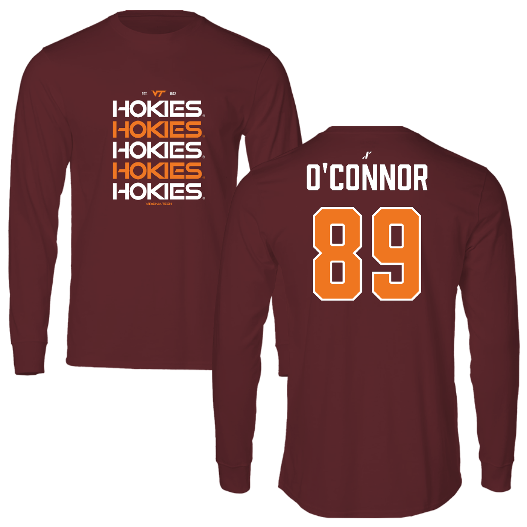 Virginia Tech Football Maroon General Performance Long Sleeve - #89 Charlie O'Connor
