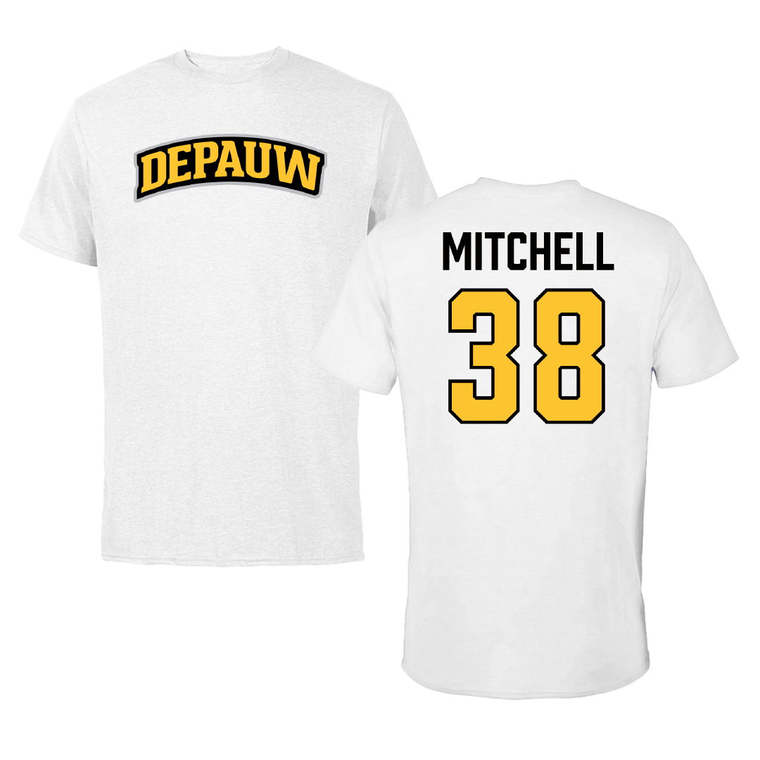 DePauw University Football White Tee - #38 Noah Mitchell