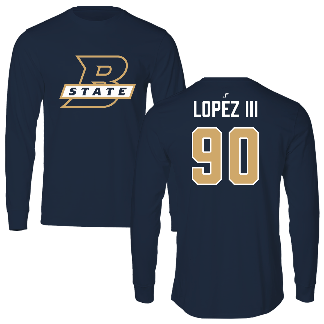 Bluefield State University Football Navy Long Sleeve - #90 Omar Lopez III