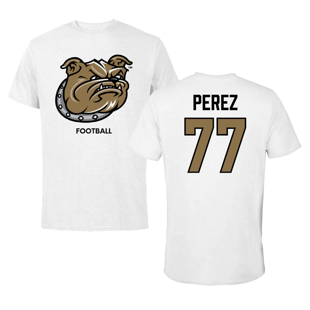 Bryant University Football White Performance Tee - #77 Anthony Perez