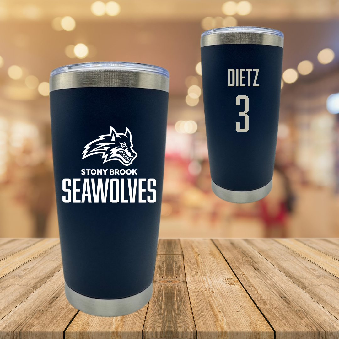 Stony Brook University Football Navy Stainless Steel Tumbler - #3 Marqeese Dietz