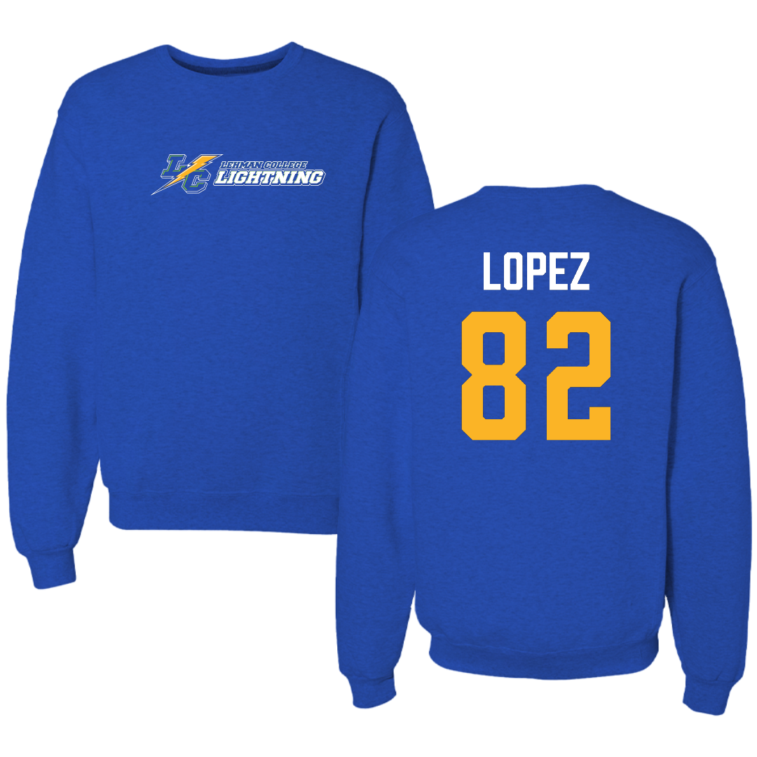 Lehman College Baseball Blue Lightning Crewneck - #82 Jefferson Lopez