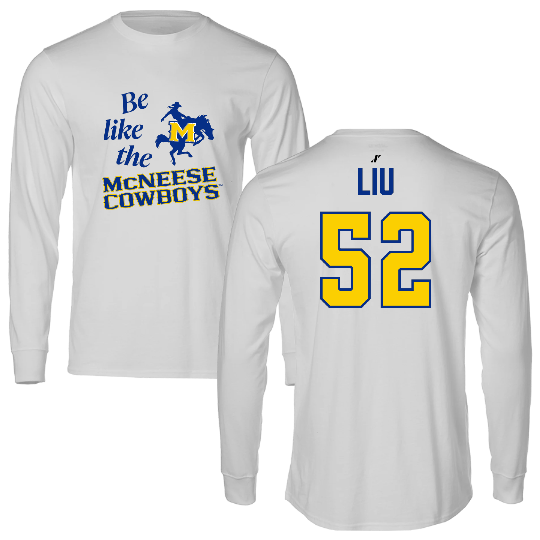 McNeese State University Football Light Gray Be Like Us Long Sleeve - #52 Sam Liu