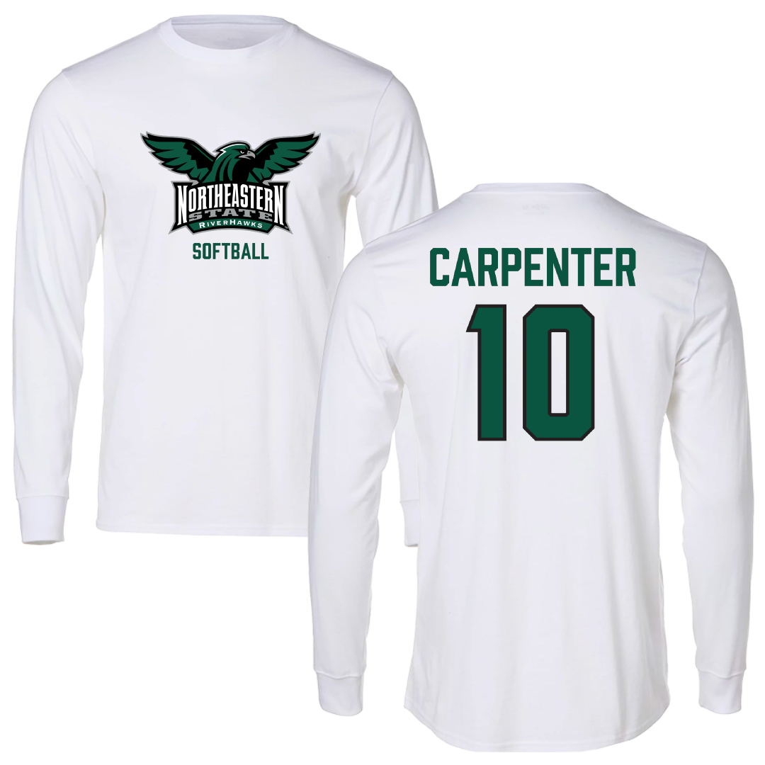 Northeastern State University Softball White Performance Long Sleeve - #10 Emily Carpenter