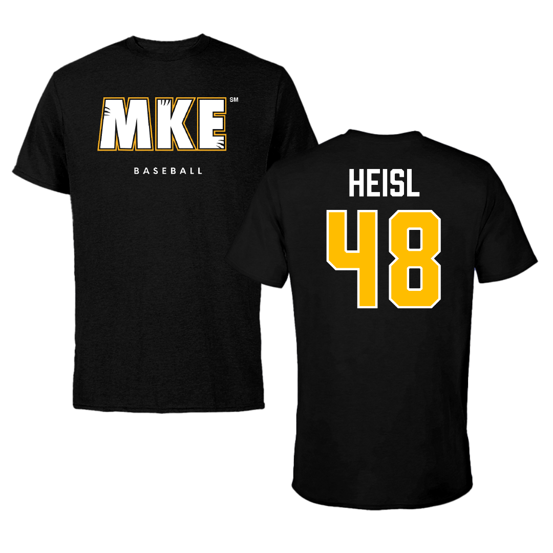 University of Wisconsin-Milwaukee Baseball Black Tee - #48 Nick Heisl