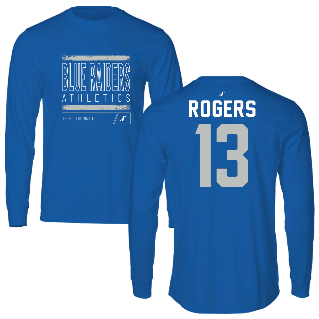 Middle Tennessee State University Baseball Blue Dominate Performance Long Sleeve - #13 Brett Rogers