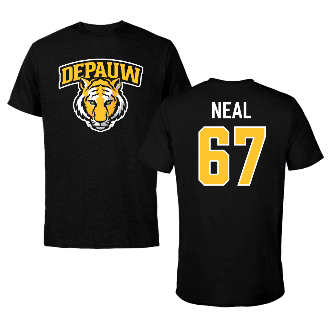 DePauw University Football Black Performance Tee - #67 Vincent Neal