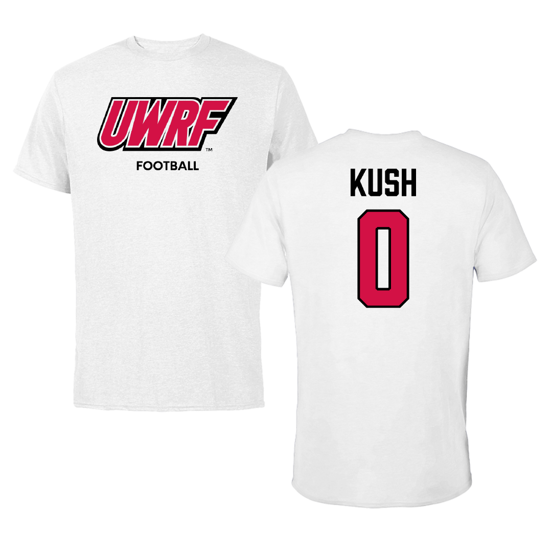University of Wisconsin-River Falls Football White Block Tee - #0 Luke Kush