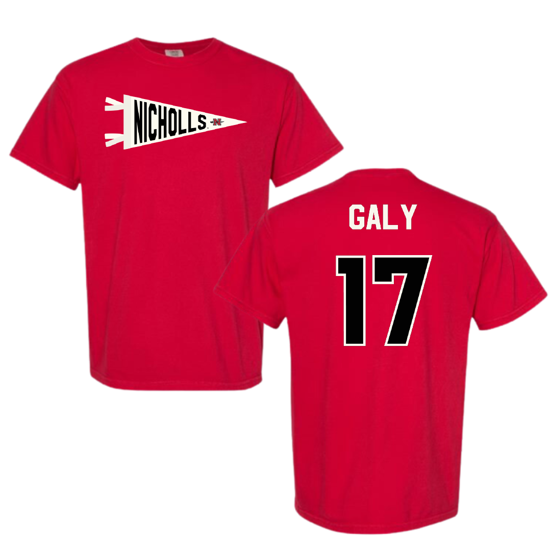 Nicholls State University Baseball Red Pennant Comfort Colors Tee - #17 Gavin Galy