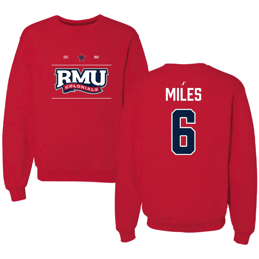 Robert Morris University Football Red General Crewneck - #6 Quedrion Miles