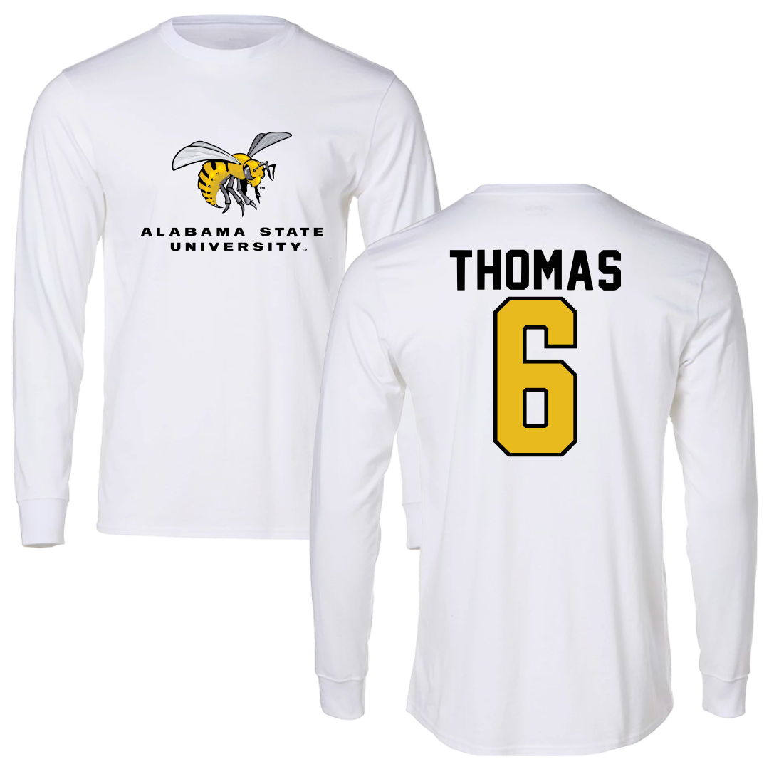 Alabama State University Flag Football White Block Long Sleeve - #6 Alyssa Thomas