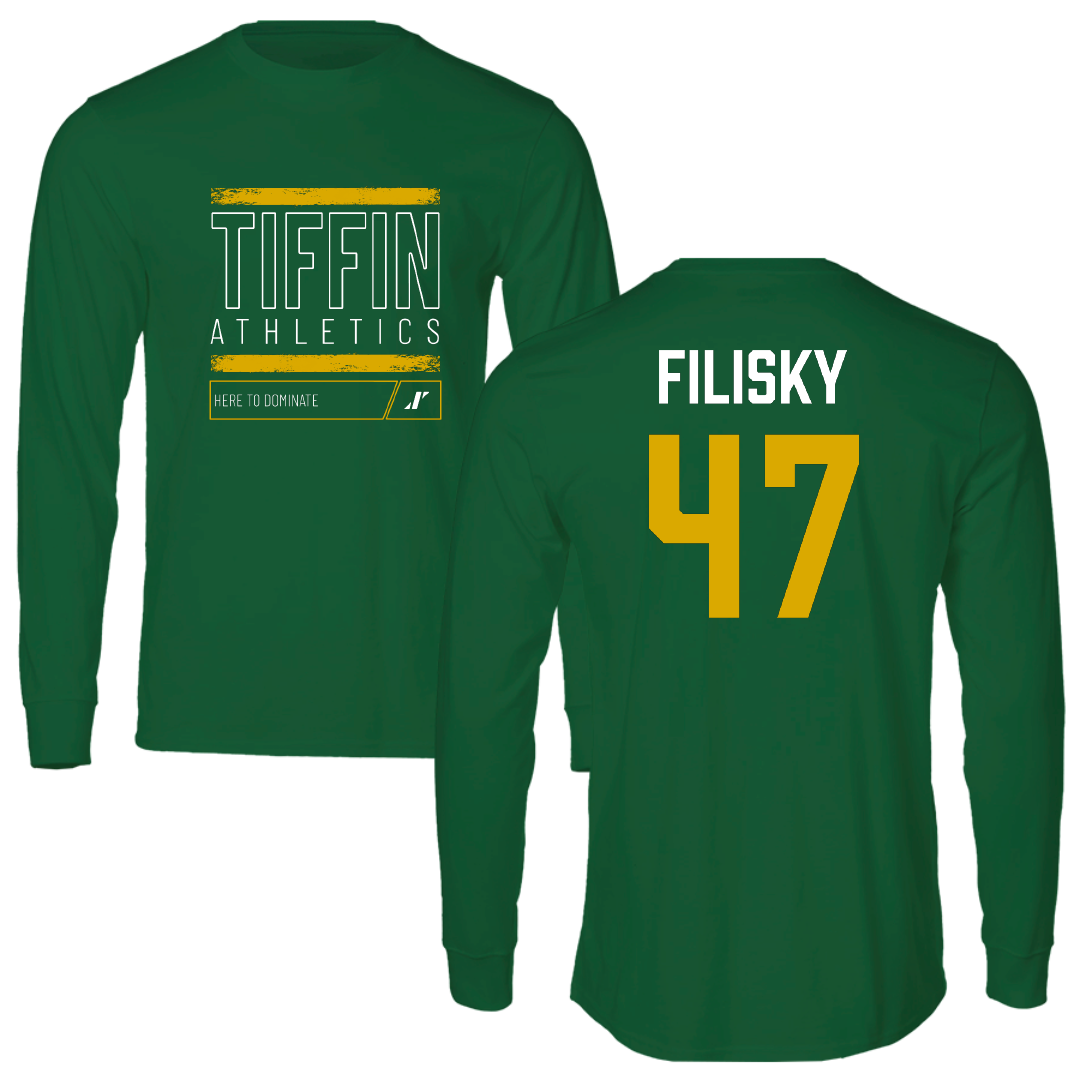 Tiffin University Baseball Green Dominate Performance Long Sleeve - #47 Emmitt Filisky