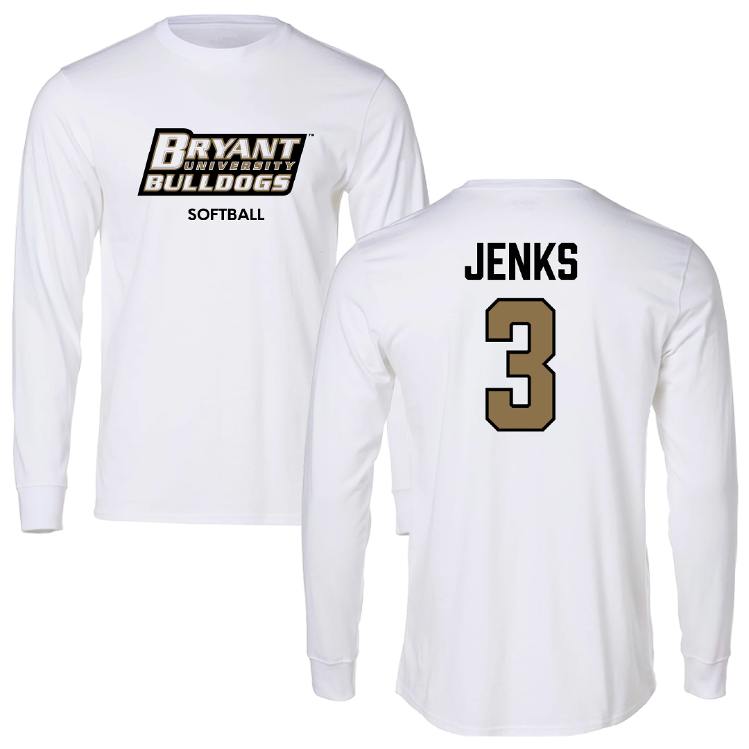 Bryant University Softball White Long Sleeve - #3 Jadyn Jenks