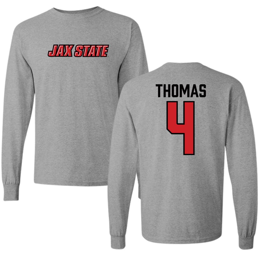 Jacksonville State University Baseball Sport Gray Long Sleeve - #4 Kenskey Thomas