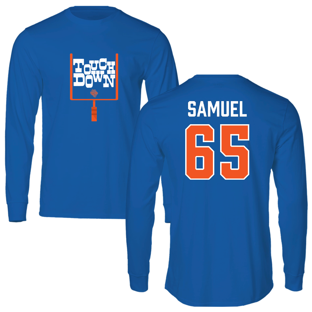 Savannah State University Football Blue Touchdown Performance Long Sleeve - #65 Clarence Samuel