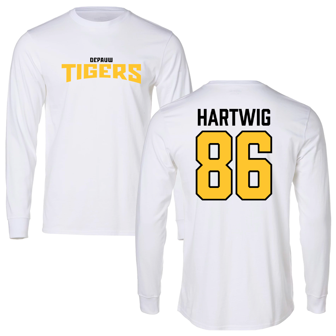 DePauw University Football White Classic Performance Long Sleeve - #86 Gunnar Hartwig