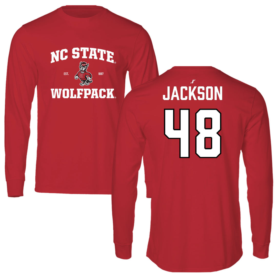 North Carolina State University Football Red General Performance Long Sleeve - #48 Hunter Jackson