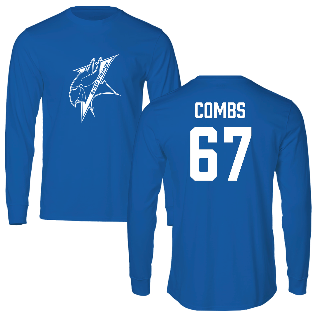 Elizabeth City State University Football Blue Performance Long Sleeve - #67 Toriono Combs