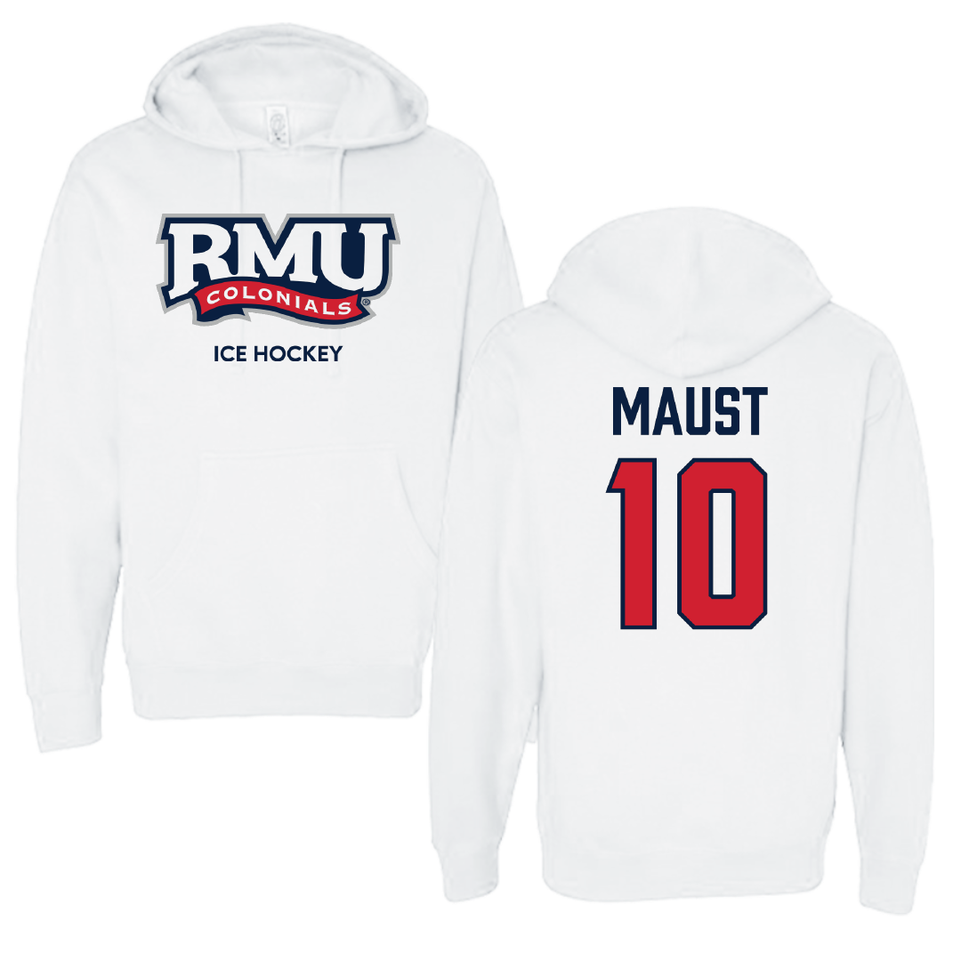 Robert Morris University Ice Hockey (M) White Colonials Hoodie - #10 Paul Maust