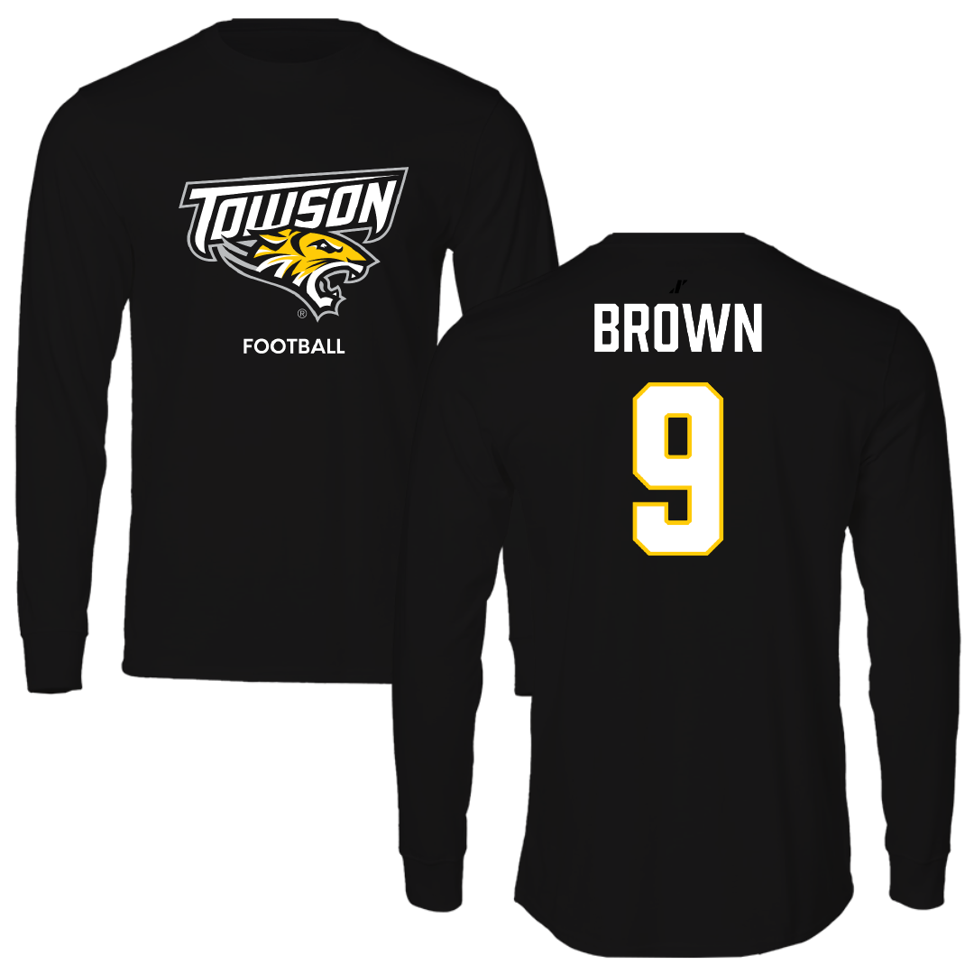 Towson University Football Black Performance Long Sleeve - #9 Sean Brown