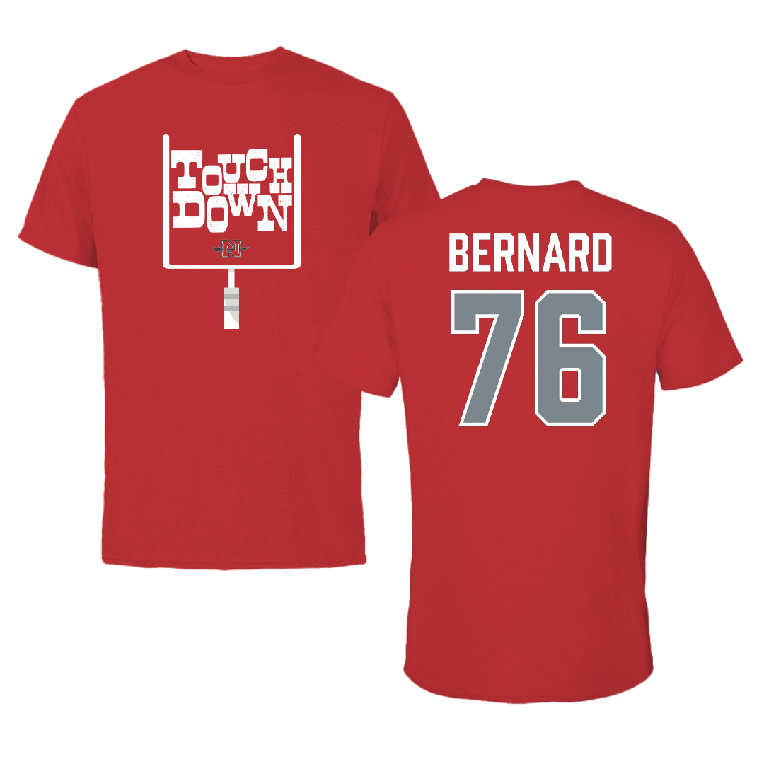 Nicholls State University Football Red Touchdown Performance Tee - #76 Ryan Bernard