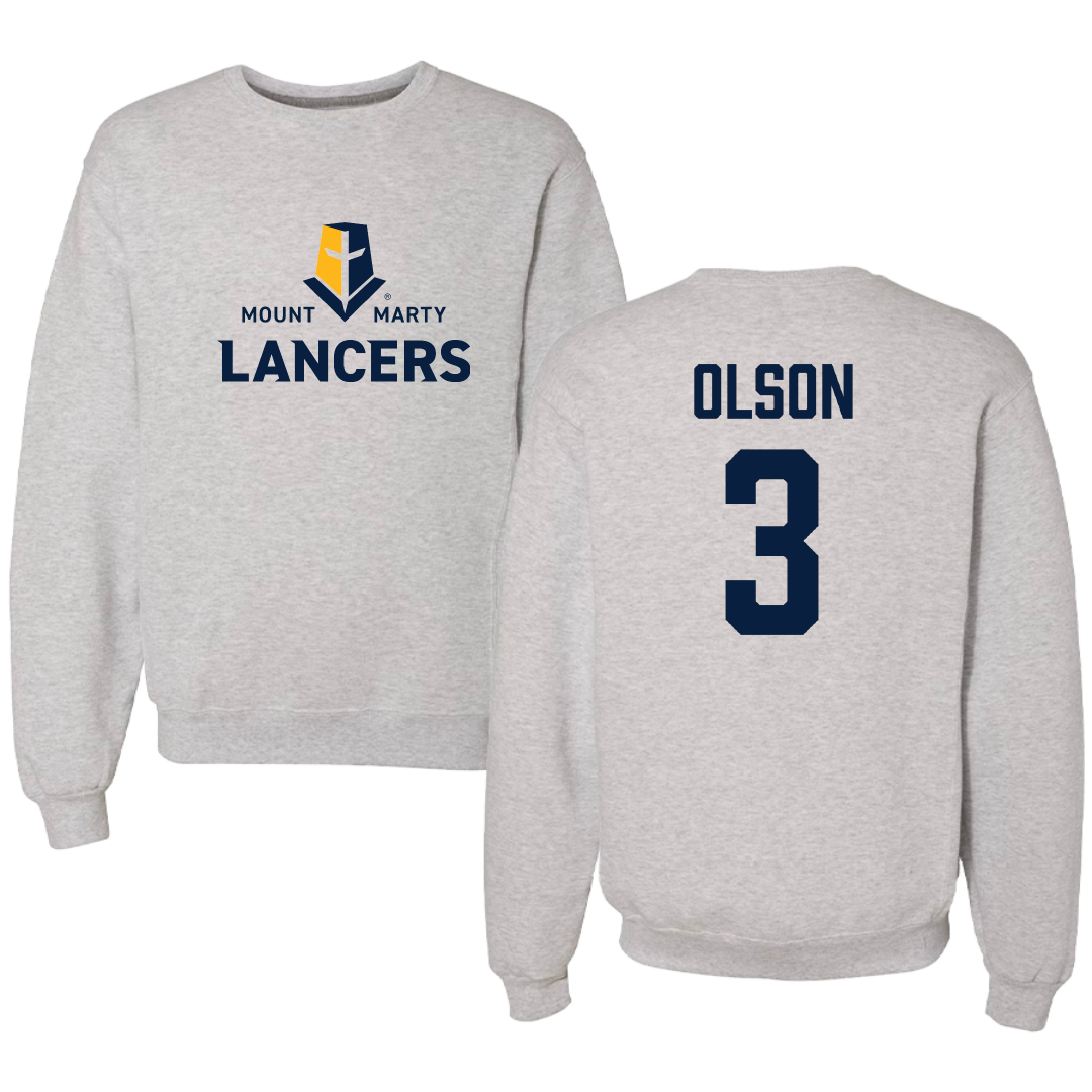 Mount Marty University Basketball Light Gray Crewneck - #3 Eli Olson