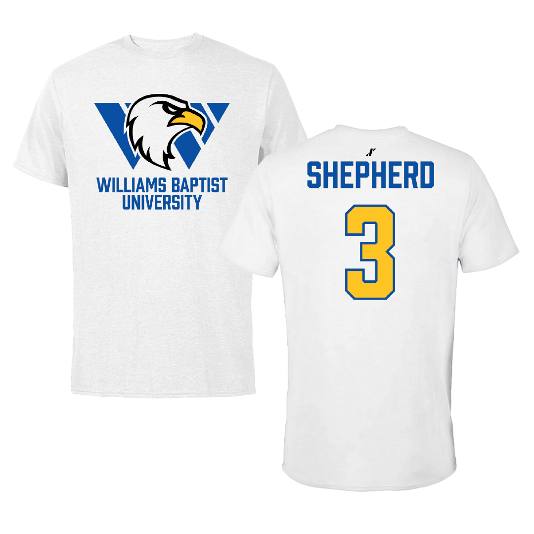 Williams Baptist University Baseball White Performance Tee - #3 Gage Shepherd