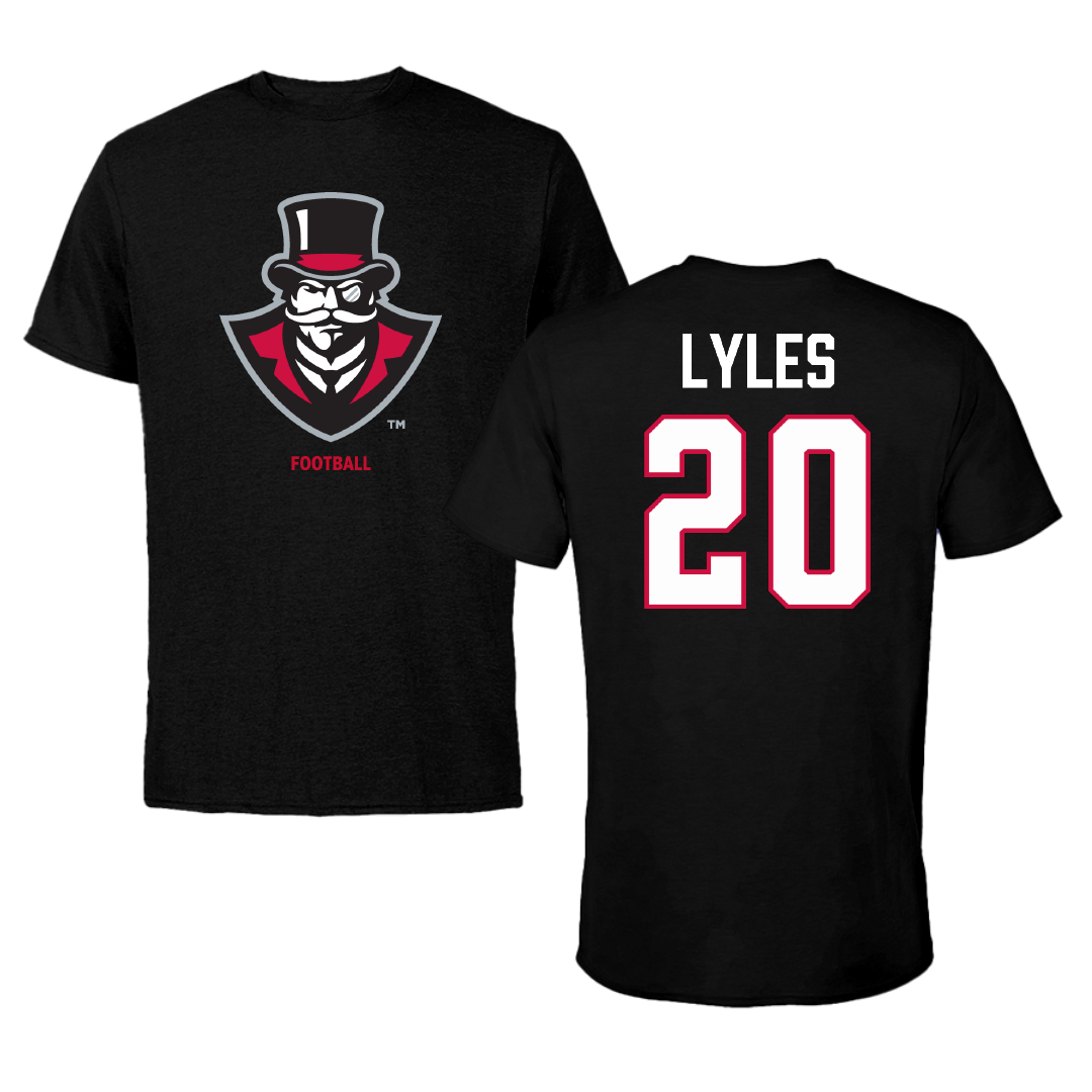 Austin Peay State University Football Black Tee - #20 Jaden Lyles