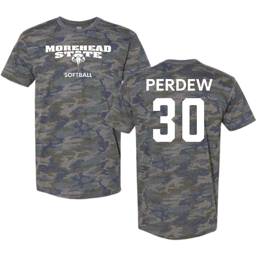 Morehead State University Softball Vintage Camo Tee - #30 Marie Perdew