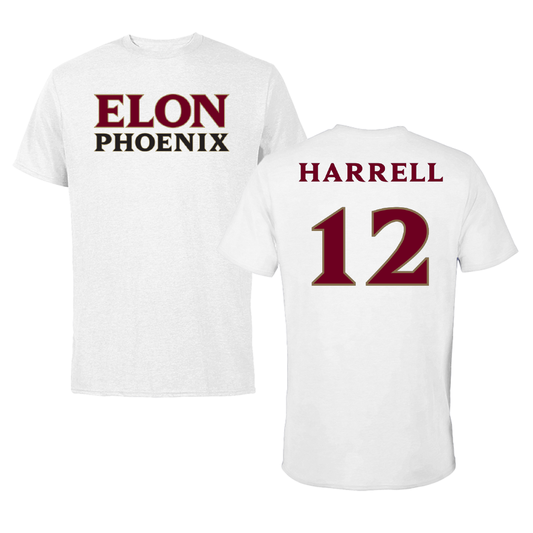 Elon University Basketball White Performance Tee - #12 Isaac Harrell
